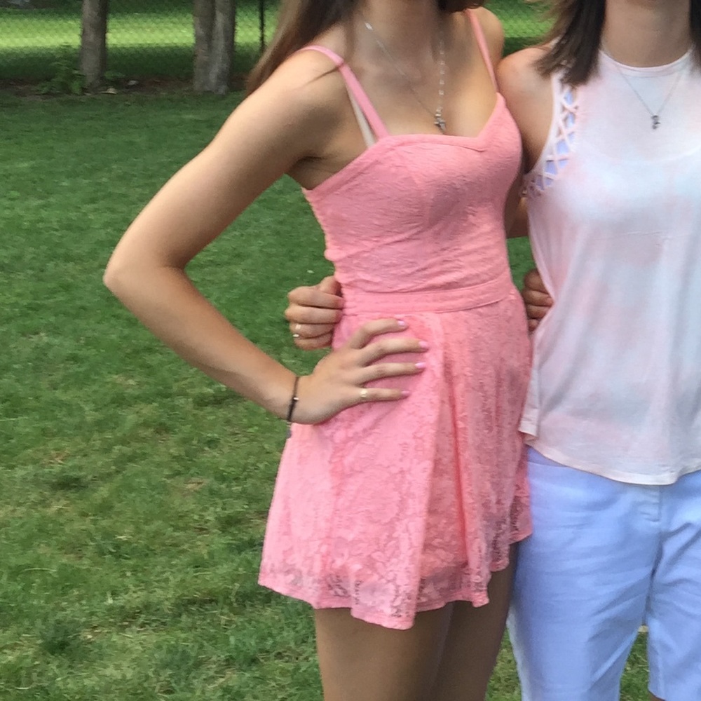 Coral Lace Romper Hollister